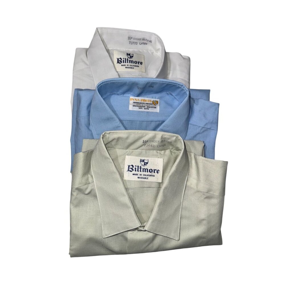Mens Short Sleeve Dress Shirt Lot Of 3 White Blue Green Biltmore Dyna-Press Size